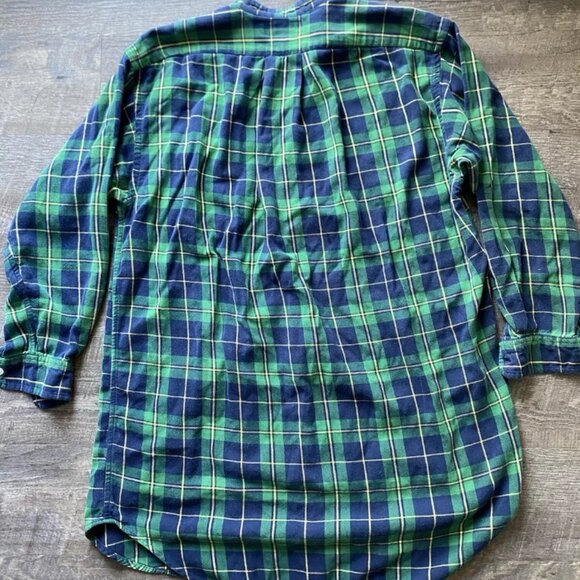 Vintage 90s Ralph Lauren Quater Button Down Green Plaid Cotton Flannel Small - Picture 2 of 5